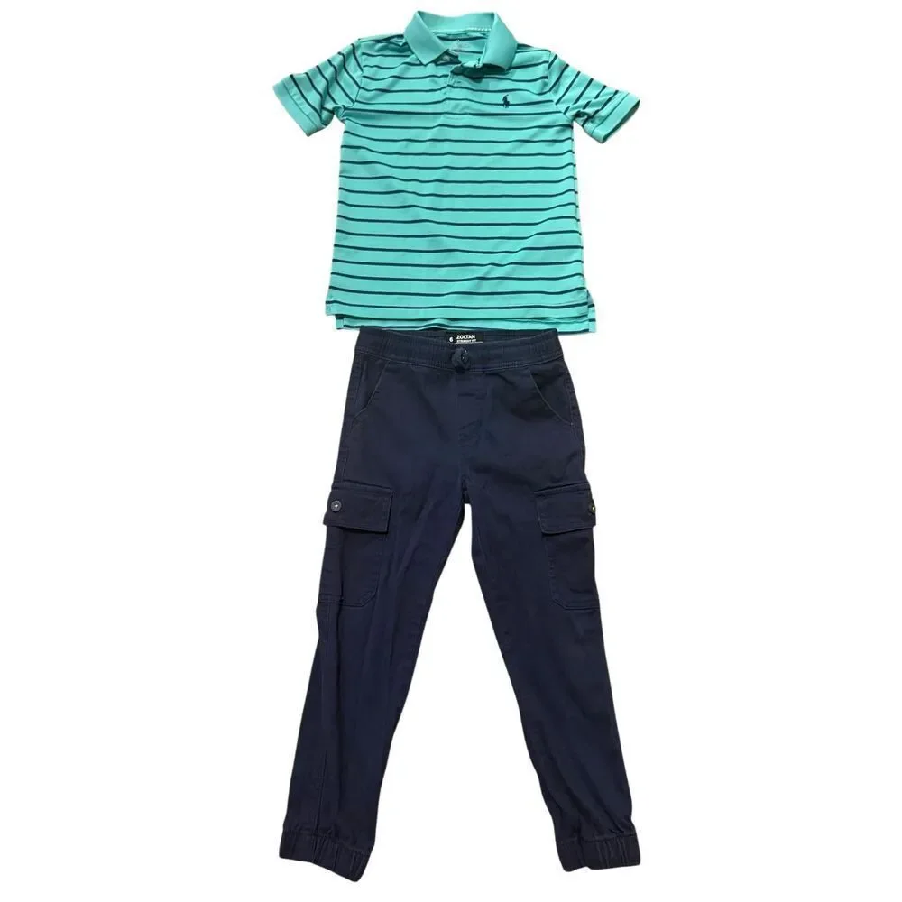 Boys Polo and jogger pant outfit bundle size 6